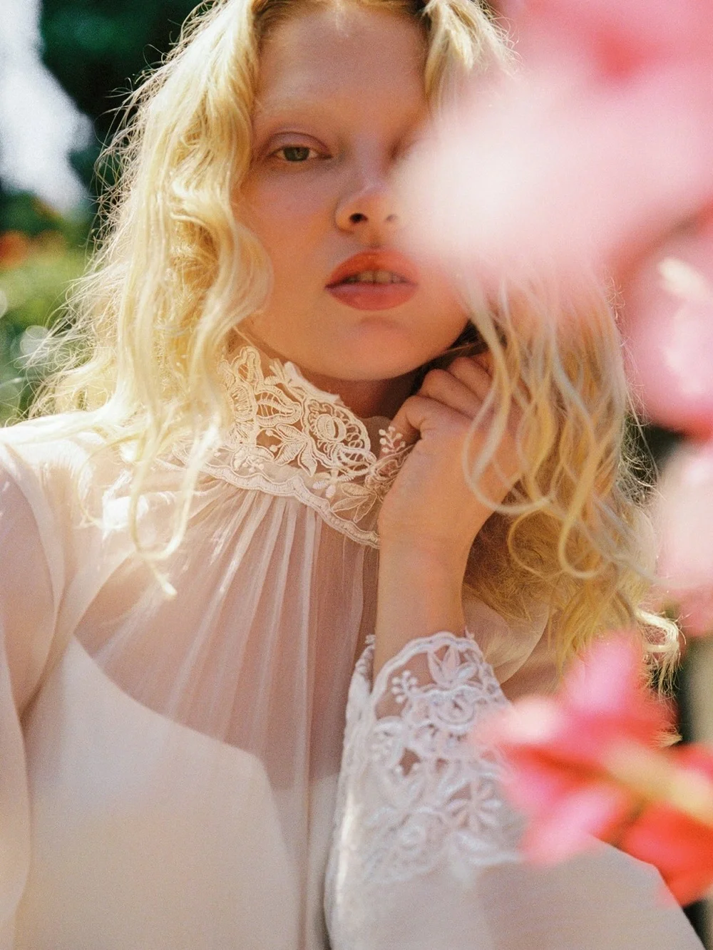 Sheer Lace-Trim Long Robe in Ivory